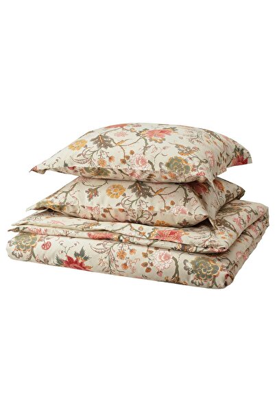 IKEA çift kişilik nevresim seti, açık gri-bej-çok renkli, 240x220/50x60 cm