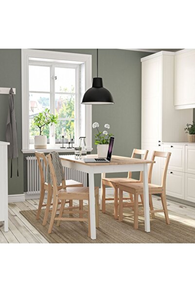 IKEA mutfak masası, açık kahverengi-beyaz-açık kahverengi-kırmızı, 4 kişilik, 125x75 cm