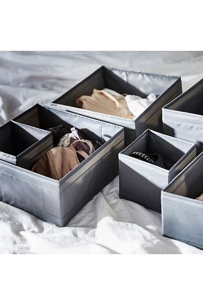 IKEA 6 Piece Dark Gray Organizer Box Set - 14X14X13 Cm, 28X14X13 Cm, 28X28X13 cm
