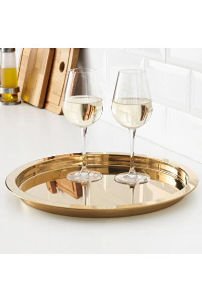 IKEA GLATTIS Yuvarlak Gold Tepsi 38 cm- Sunum Tepsi