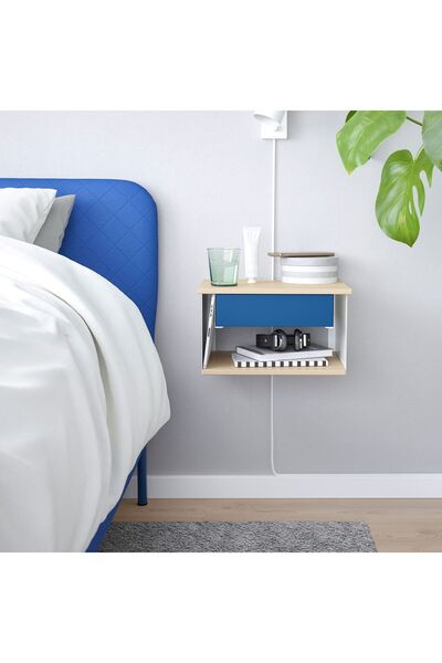 IKEA Duvara Monte Komodin, Dresuar, Huş Görünümlü Beyaz-Mavi, 36x29x20 cm