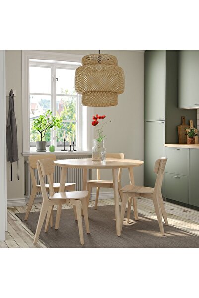 IKEA yuvarlak mutfak masası, dişbudak kaplama, 4 kişilik, 105 cm