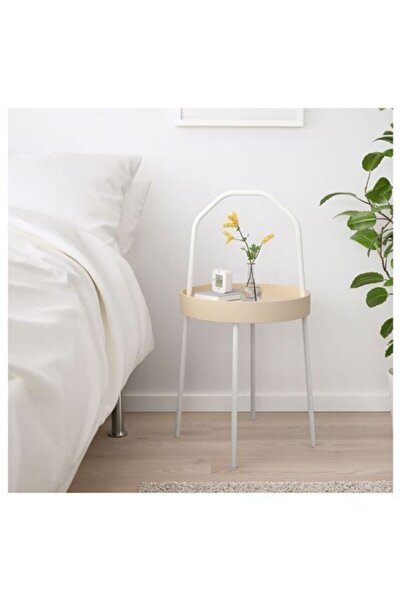 IKEA Kulplu Sehpa Beyaz Renk 38 Cm Metal-taşınabilir Sehpa