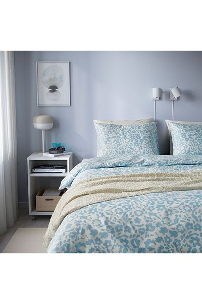 IKEA Set cuvertură de pilota alb-albastru - 150x200/50x60 cm, anti-încrețire și rezistentă la contracție