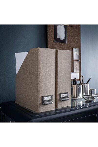 IKEA 2 Li File Holder with Handle - Dark Beige Filing Organizer Hard Cardboard