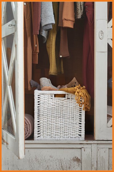 Alony Home Coș cu mâner din ratan țesut, cadru solid pentru depozitare, jucării, rufe 32x32x34 Alb