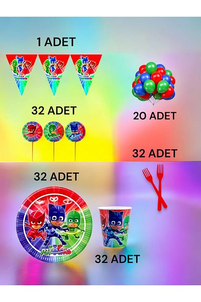 VibeHome Pijamask Themed m Pack for 32 - Birthday Party and Fun Events