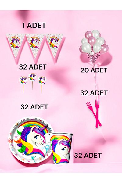 VibeHome Unicorn Themed m Package for 32 - Birthday Parties and Fun Events