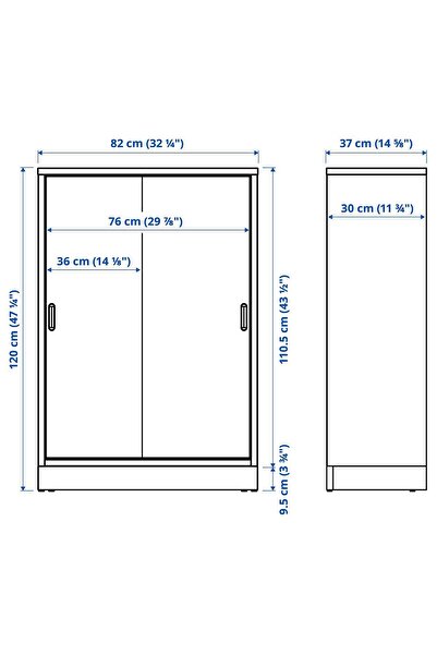 IKEA sürgü kapaklı dolap, meşe kaplama-kahverengi, 82x37x120 cm