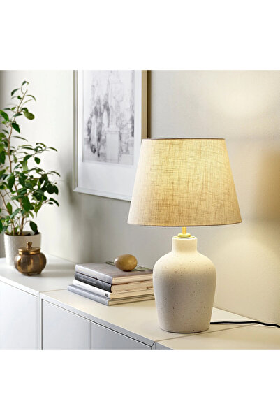 IKEA Blidvader Abajur Modern Bohem Abajur Kırık Beyaz 50 cm Seramik Abajur