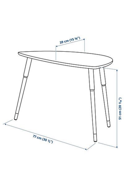 IKEA Orta Sehpa, Yaprak Şeklinde, Uzunluk: 77 cm  Genişlik: 39 cm  Yükseklik: 51 cm