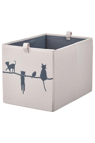 IKEA Organizer Cat Patterned Square Box Home Organization Storage Box 26X37X26 cm Beige
