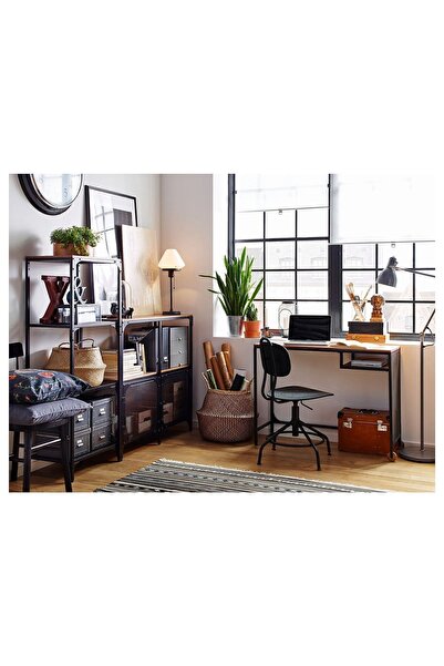 IKEA Fjällbo Siyah 100x36 Cm Çalışma Masası Rustik Metal Ve Masif Ahşap