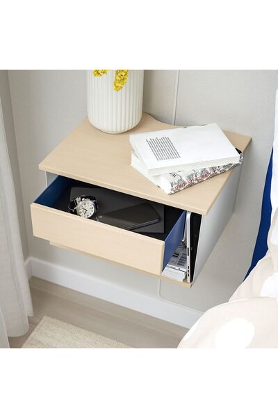 IKEA Duvara Monte Komodin, Dresuar, Huş Görünümlü Beyaz-Mavi, 36x29x20 cm