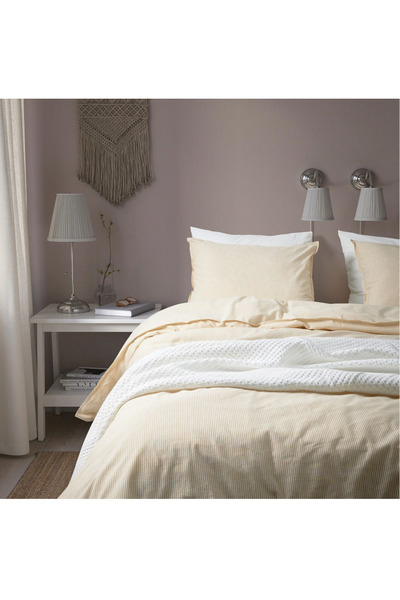 IKEA BERGPALM tek kişilik nevresim seti 150x200 sarı-beyaz
