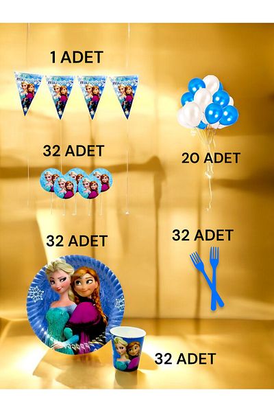 VibeHome Frozen Themed m Pack for 32 - Birthday Party and Fun Events