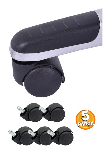 Depolife Ofis Büro Koltuk Tekerleği 5 Adet Sekmanlı Teker Ayak Için Siyah Çal...