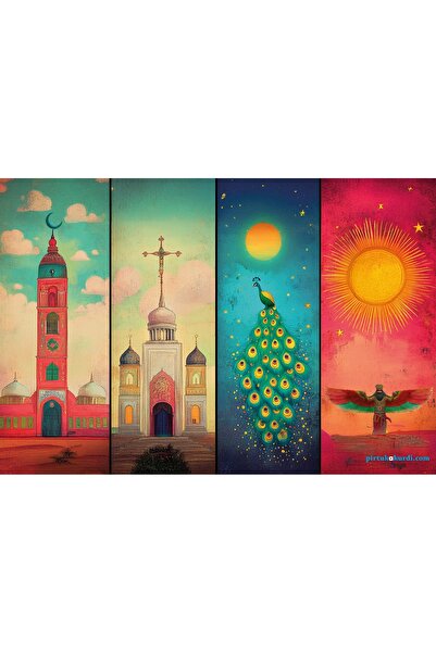 ZERYA Dört Din Temalı Poster - Müslümanlık - Hiristiyanlık - Yezidilik - Zerd...