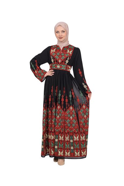 Zaytoon O Guler șifon Kanfa - rochie neagră ajurata cu broderie tradițională pentru femei M-3xl C 100024