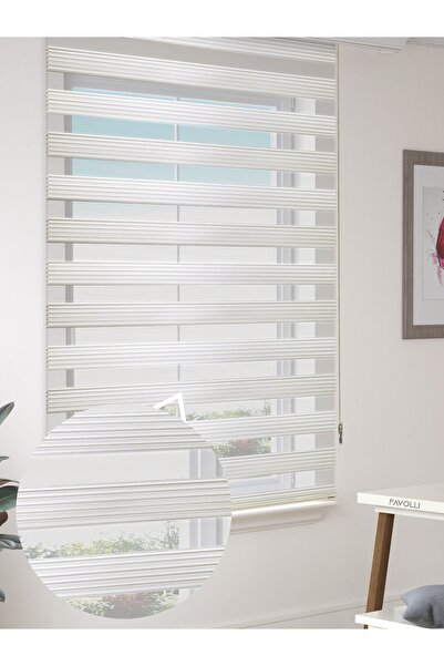 FAVOLLİ Geniş Pliseli Ekru Renk Zebra Perde Premium Dayanıklı Alüminyum Kasa