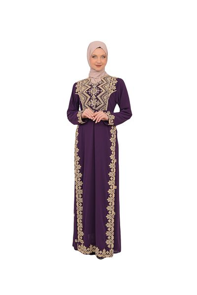 Zaytoon Rochie tradițională pentru femei cu guler pentagonal și broderie - mâneci cu șnur, M-3xl C 100031