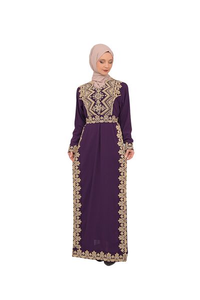 Zaytoon Rochie tradițională pentru femei cu guler pentagonal și broderie - mâneci cu șnur, M-3xl C 100031