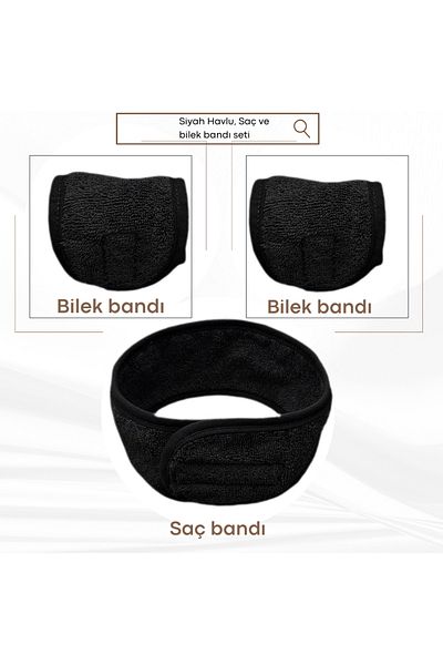 Mokita Home Set of 3 2Pcs Black Water Absorbent Towel Wrist Face Washing Armband Sports Headband & 1Pcs Headband Set