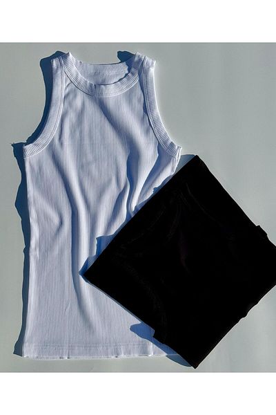 Elosia Black and White 2-Piece Halter Neck Camisole Blouse - Extra Stretchy, Cotton Women Undershirt