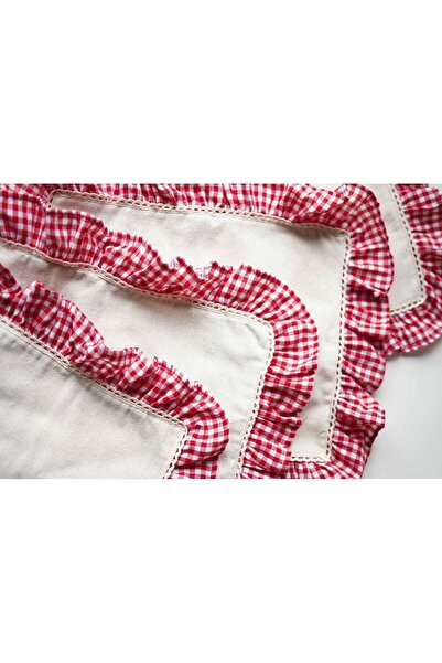 KaiHome 2-Piece Raw Linen Serving - Checkered Ruffle Detail and Supla