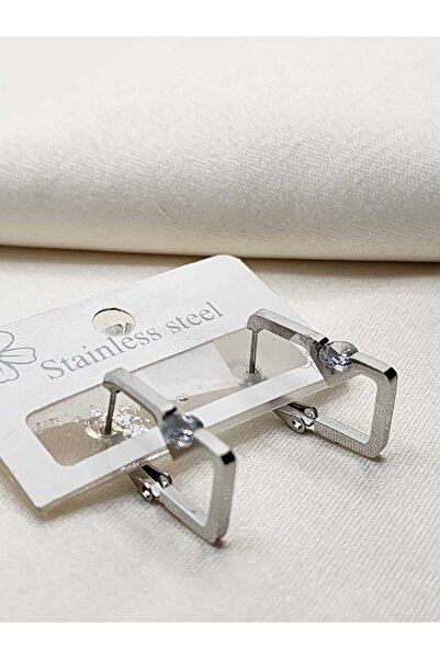 ZÜLİSCH Zircon Solitary Steel Earrings Silver Color