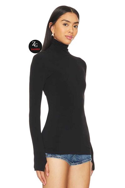 Zagrep Women's Black Finger Snap Turtleneck Silk Jersey Blouse