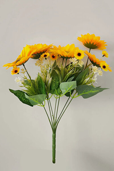 zanfagroup Ayçiçeği Demeti Yapay Dolu Dolu Aranjmanlı 7 Dallı 14 Çiçekli 42 Cm 1.kalite