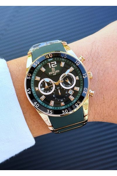 Reward As 141017   Green Rose Gold Men's Wristwatch