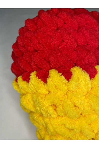 Yumon Store Hand Knitted Puffy Heart Pillow Fan Decorative Gift 25 X 25 cm - Yellow Red