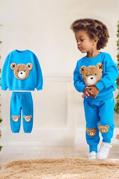 LEON CLUB Unisex Blue Teddy Bear Tracksuit Set