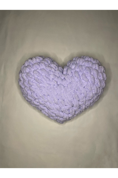 Yumon Store Hand Knitted Puffy Heart Pillow Decorative Gift 25 X 25 cm - Lilac