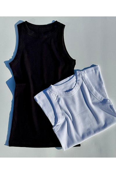 Elosia Black and White 2-Piece Halter Neck Camisole Blouse - Extra Stretchy, Cotton Women Undershirt