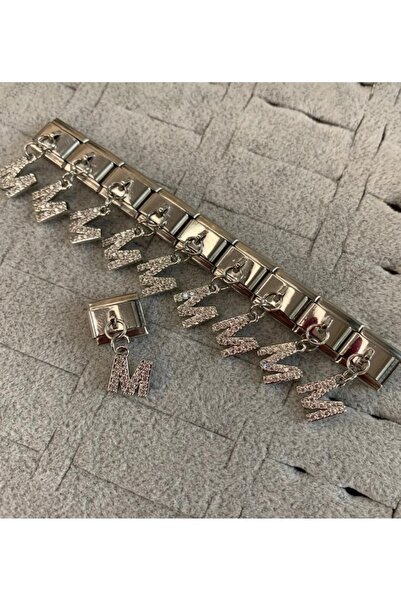 kubotique Gümüş Taşlı M Harfi Sallantılı Çelik İtalyan Charm 1 Adet