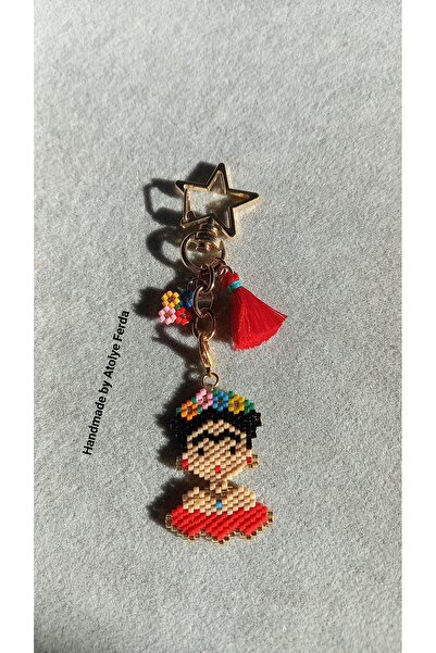 Atolye Ferda Miyuki Çiçekli Frida Figürlü Anahtarlık Çanta Süsü