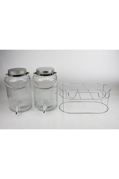 ORCHID DUAL 6L GLASS DISPENSER WITH METAL HANDLE AND STAND