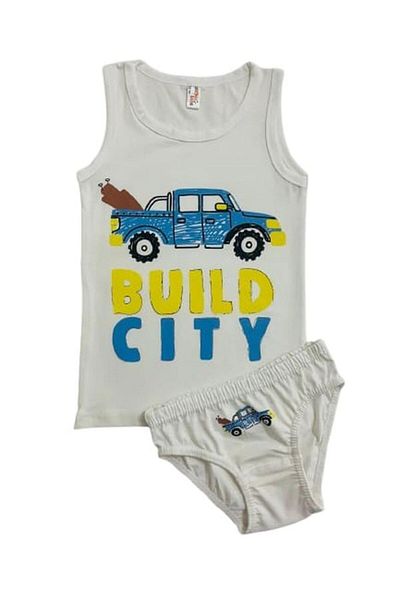 elmas kids Boy's Cotton Ecru Car Build City Printed Athlete Slip Set