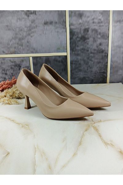 Everest Pantofi cu toc subțire stiletto din piele bej