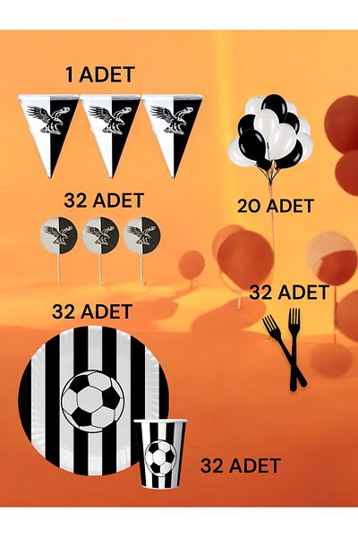 VibeHome Black and White Fan m Pack for 32 - Birthday Party and Fun Events