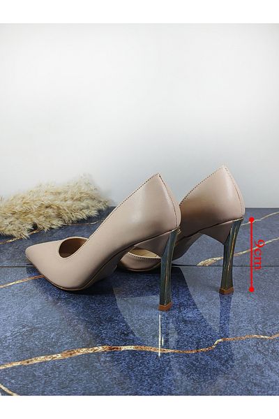 Everest Pantofi cu toc de damă piele bej cu toc înalt Stiletto 9 Cm
