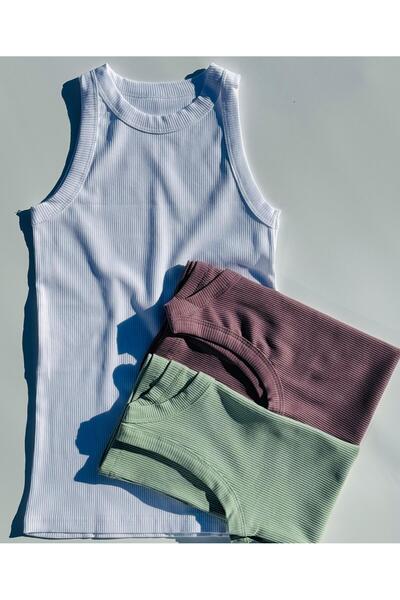 Elosia Modern Fit Halter Neck 2-Piece Green and White, Camisole, Extra Stretchy, Cotton Women's Undershirt-Blouse