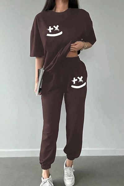 Modern Moda Printed Sweatpants and T-shirt Top and Bottom Tracksuit Set