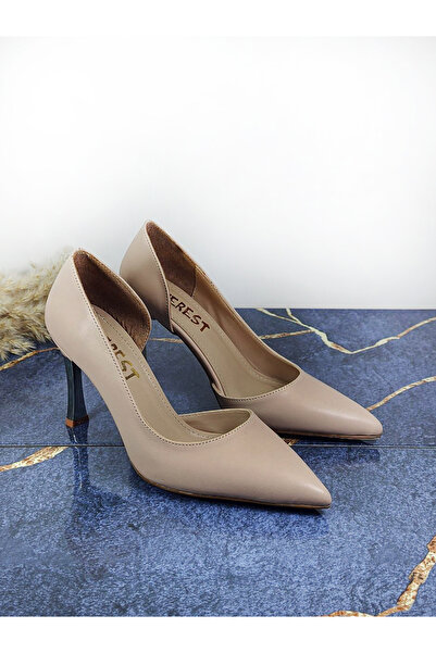 Everest Kadın Bej Cilt Topuklu Ayakkabı Yüksek Topuklu Stiletto 9 Cm