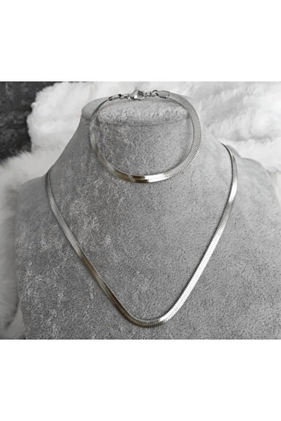 NOVARİKA Kadın Yüksek Kalite Çelik Klasik Italyan Kolye-Bileklik Set Zincir