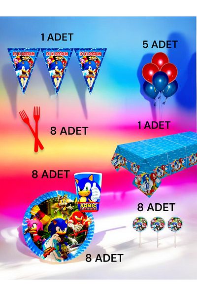 VibeHome Sonic Themed L Pack for 8 - Birthday Party and Fun Events