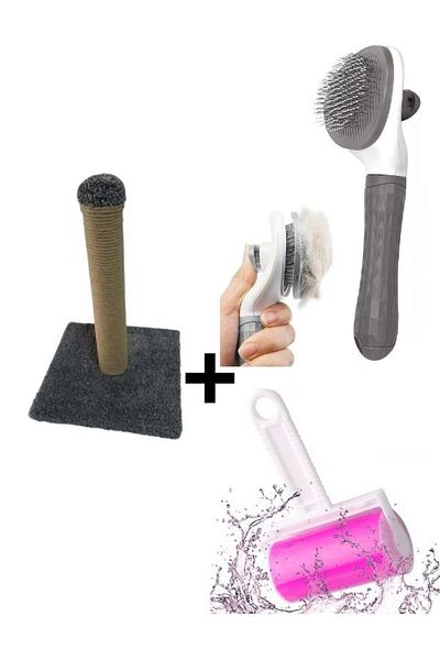 KEDİ Set of 3 Cat Scratching Posts 45 cm Mixed Color-Automatic Cat Comb-Washable Hair Roller